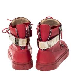 Pre Owned Giuseppe Zanotti Red Leather London High Top Sneakers Size 44.5