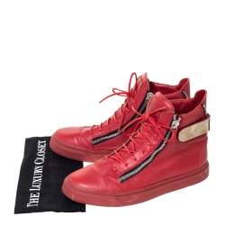 Pre Owned Giuseppe Zanotti Red Leather London High Top Sneakers Size 44.5