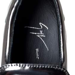 Pre Owned Giuseppe Zanotti Metallic Gunmetal Leather May London Double Chain Low Top Sneakers Size 46