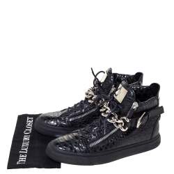 Pre Owned Giuseppe Zanotti Black Croc Embossed Leather Chain Embellished London High Top Sneakers Size 45