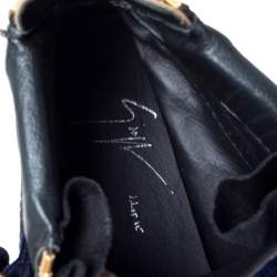 Pre Owned Giuseppe Zanotti Navy Blue Velvet and Black Leather Coby High Top Sneakers Size 45