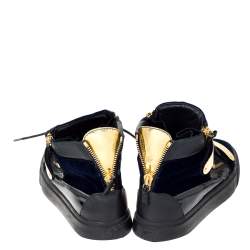 Pre Owned Giuseppe Zanotti Navy Blue Velvet and Black Leather Coby High Top Sneakers Size 45
