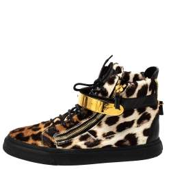 Giuseppe Zanotti Brown/Black Leopard Print Calf hair Lace Up High