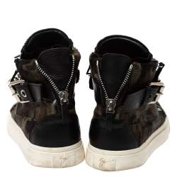 Pre Owned Giuseppe Zanotti Multicolor Camouflage Calf Hair Chain Embellished London High Top Sneakers Size 44.5