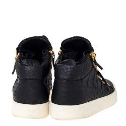 Pre Owned Giuseppe Zanotti Black Croc Embossed Leather London High Top Sneakers Size 45