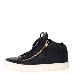 Pre Owned Giuseppe Zanotti Black Croc Embossed Leather London High Top Sneakers Size 45