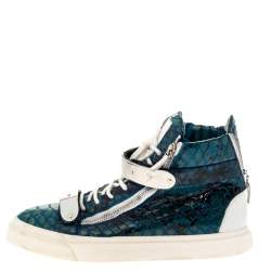 Giuseppe Zanotti Multicolor Python Embossed Leather Coby High Top Sneakers Size 44.5