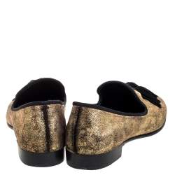 Pre Owned Giuseppe Zanotti Gold Velvet Brocade Fabric Tassel Detail Smoking Slippers Size 41