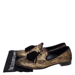 Pre Owned Giuseppe Zanotti Gold Velvet Brocade Fabric Tassel Detail Smoking Slippers Size 41