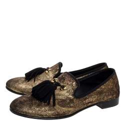 Pre Owned Giuseppe Zanotti Gold Velvet Brocade Fabric Tassel Detail Smoking Slippers Size 41
