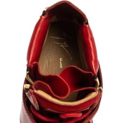 Pre Owned Giuseppe Zanotti Red Suede And Leather Double Zip High Top Sneakers Size 42