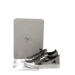 Pre Owned Giuseppe Zanotti Metallic Gunmetal Patent Leather Frankie Low Top Sneakers Size 43