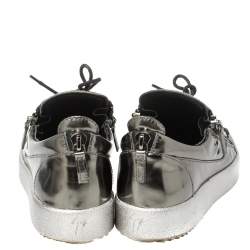 Pre Owned Giuseppe Zanotti Metallic Gunmetal Patent Leather Frankie Low Top Sneakers Size 43
