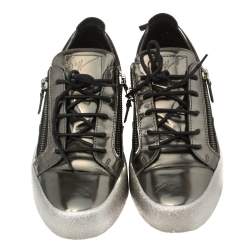 Pre Owned Giuseppe Zanotti Metallic Gunmetal Patent Leather Frankie Low Top Sneakers Size 43