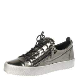 Pre Owned Giuseppe Zanotti Metallic Gunmetal Patent Leather Frankie Low Top Sneakers Size 43