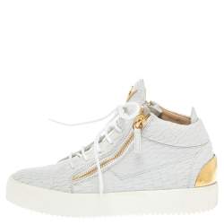 Pre Owned Giuseppe Zanotti Grey Croc Embossed Leather London High Top Sneakers Size 40