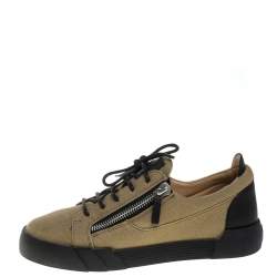 Pre Owned Giuseppe Zanotti Beige/Black Canvas And Leather Foxy London Sneakers Size 41