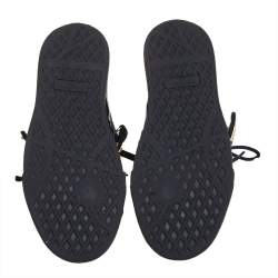 Pre Owned Giuseppe Zanotti Dark Green/Gold Velvet And Leather Double Bar High Top Sneakers Size 40