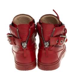 Giuseppe Zanotti Red Leather Chain Detail High Top Sneakers Size 40