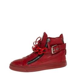 Giuseppe Zanotti Red Leather Chain Detail High Top Sneakers Size 40