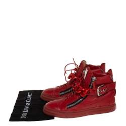 Giuseppe Zanotti Red Leather Chain Detail High Top Sneakers Size 40