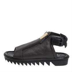 Pre Owned Giuseppe Zanotti Brown Leather Zipper Detail Slingback Sandals Size 42