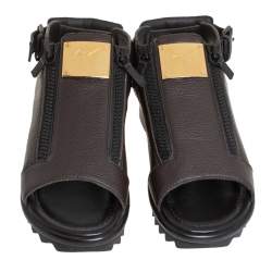 Pre Owned Giuseppe Zanotti Brown Leather Zipper Detail Slingback Sandals Size 42