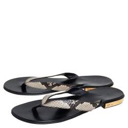 Giuseppe Zanotti Beige/Brown Snakeskin Embossed Leather Slide Sandals Size 43
