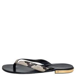 Giuseppe Zanotti Beige/Brown Snakeskin Embossed Leather Slide Sandals Size 43