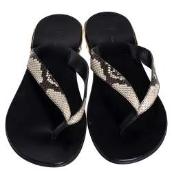 Giuseppe Zanotti Beige/Brown Snakeskin Embossed Leather Slide Sandals Size 43