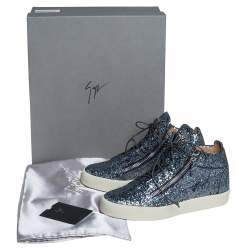 Pre Owned Giuseppe Zanotti Blue Glitter Kriss High Top Sneakers Size 40