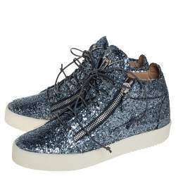 Pre Owned Giuseppe Zanotti Blue Glitter Kriss High Top Sneakers Size 40