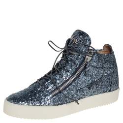 Pre Owned Giuseppe Zanotti Blue Glitter Kriss High Top Sneakers Size 40