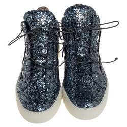 Pre Owned Giuseppe Zanotti Blue Glitter Kriss High Top Sneakers Size 40