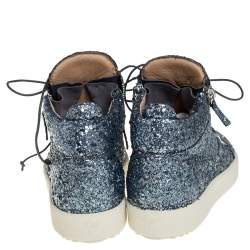 Pre Owned Giuseppe Zanotti Blue Glitter Kriss High Top Sneakers Size 40