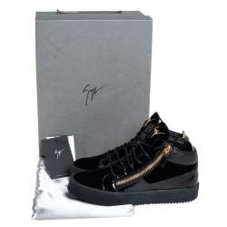 Pre Owned Giuseppe Zanotti Black Velvet And Patent Leather High Top Sneakers Size 40