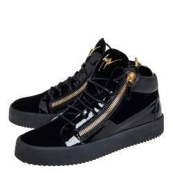 Pre Owned Giuseppe Zanotti Black Velvet And Patent Leather High Top Sneakers Size 40