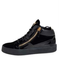 Pre Owned Giuseppe Zanotti Black Velvet And Patent Leather High Top Sneakers Size 40