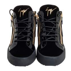 Pre Owned Giuseppe Zanotti Black Velvet And Patent Leather High Top Sneakers Size 40