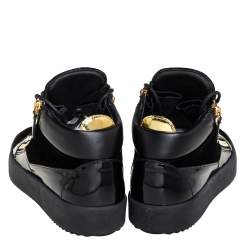 Pre Owned Giuseppe Zanotti Black Velvet And Patent Leather High Top Sneakers Size 40
