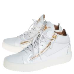 Giuseppe Zanotti White Leather And Patent Leather High Top Sneakers Size 40