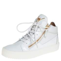 Giuseppe Zanotti White Leather And Patent Leather High Top Sneakers Size 40