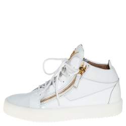 Giuseppe Zanotti White Leather And Patent Leather High Top Sneakers Size 40