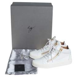 Giuseppe Zanotti White Leather And Patent Leather High Top Sneakers Size 40