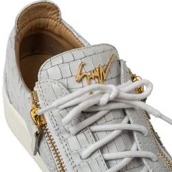 Pre Owned Giuseppe Zanotti Grey/White Leather Double Zip Low Top Sneakers Size 43