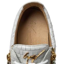 Pre Owned Giuseppe Zanotti Grey/White Leather Double Zip Low Top Sneakers Size 43