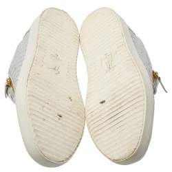 Pre Owned Giuseppe Zanotti Grey/White Leather Double Zip Low Top Sneakers Size 43