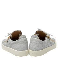 Pre Owned Giuseppe Zanotti Grey/White Leather Double Zip Low Top Sneakers Size 43