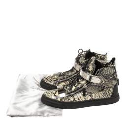 Pre Owned Giuseppe Zanotti Black/Cream Python Embossed Leather Coby High Top Sneakers Size 44