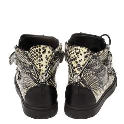 Pre Owned Giuseppe Zanotti Black/Cream Python Embossed Leather Coby High Top Sneakers Size 44